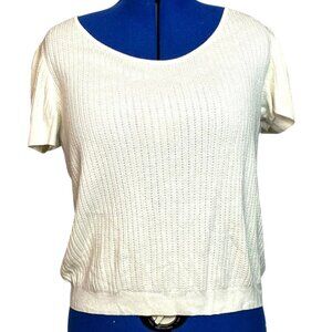 St. John Ivory Short-Sleeve Knit Top L Wool Cashmere Blend Made In USA